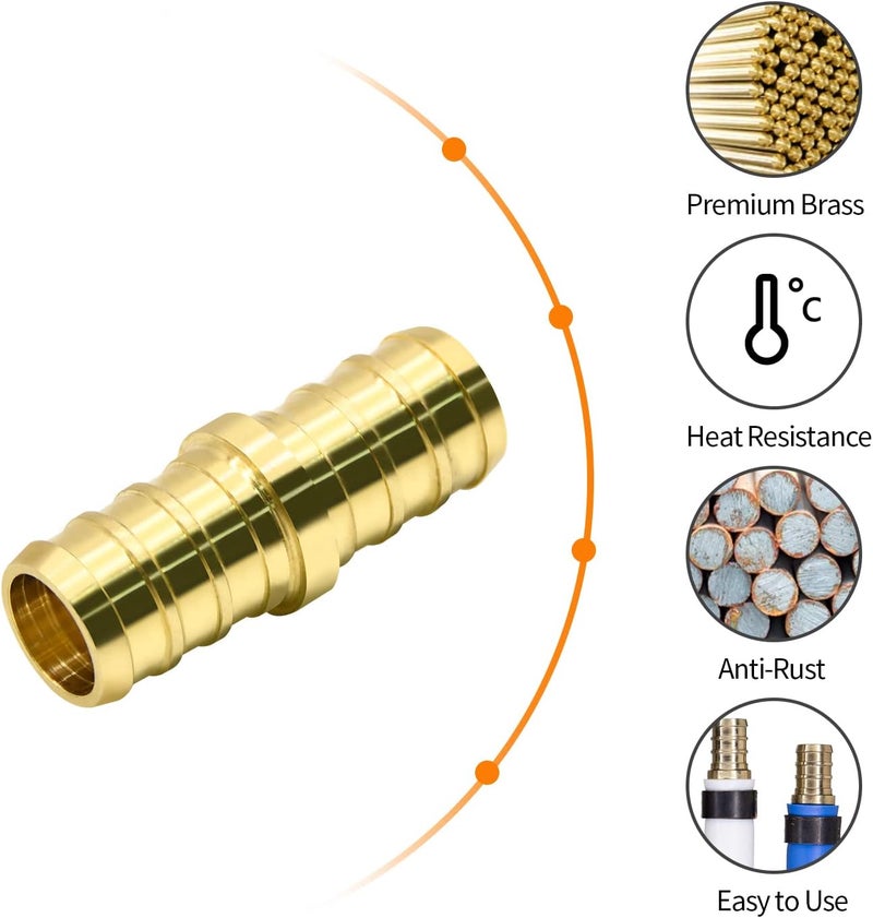 Ruby Q 25 Pack 1/2" PEX Fittings, Brass Straight Coupling Fittings, for PEX Tubing Pipe - Image 2